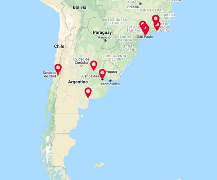 Map of Argentina showing Dow locations